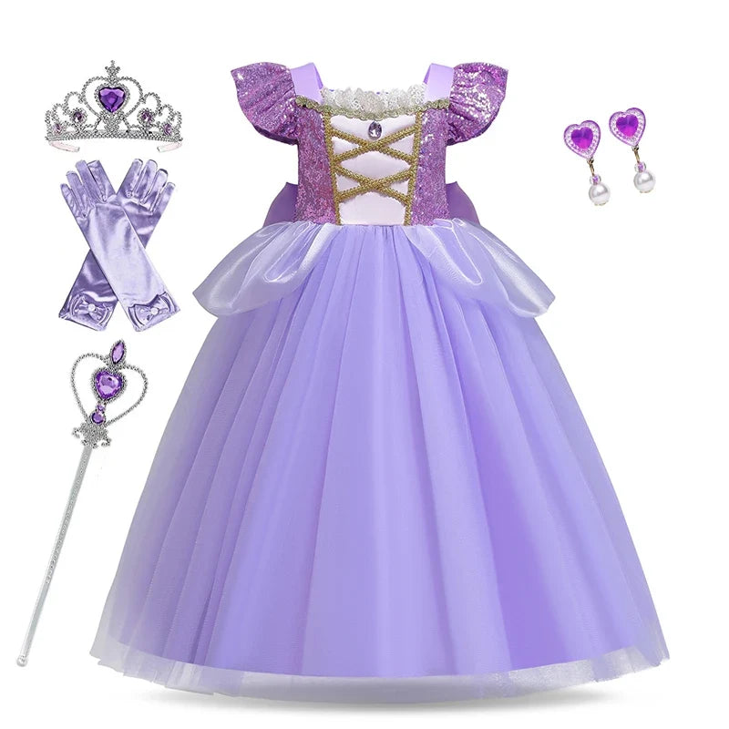 Girl Disney Rapunzel Dress Kids Tangled Disguise Children Carnival Princess Costume Birthday Party Gown Outfit Clothes Vestidos
