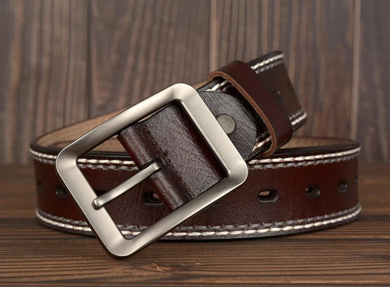 3.8CM Fashion Men Belts Genuine Leather Luxury Designer Vintage Thread Waist Belt For Jeans Cinturon Cowboy Hombre Dropshipping