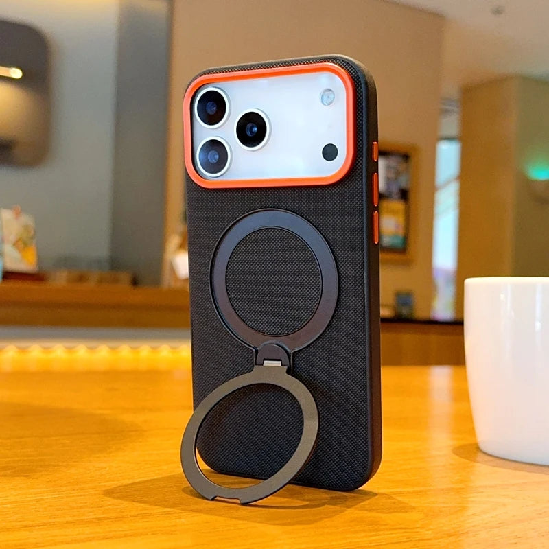 funda For iPhone Air Case ELVEV Magnetic Luxury PU Leather Anti-fall with Rotatable Ring Stand Cover for iphone17 pro max كفر