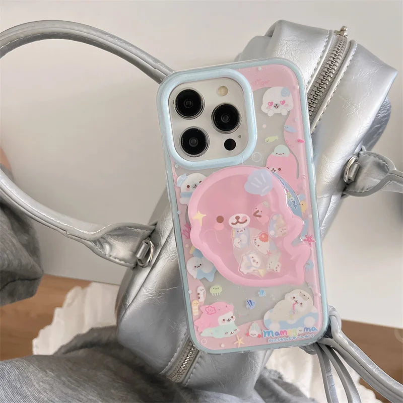 Cute Dolphin Shaking Bracket Magnetic Phone Case For iPhone 17 16 Pro 15 14 Pro Max Cover with Stand Holder Cases for Magsafe