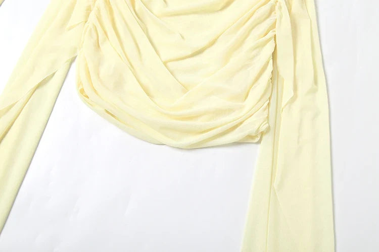 Mesh Simple Mini Dress Fashion Solid Strapless Ribbons Tassel Body-shaping Vestidos+Seperately Full Sleeve Gloves