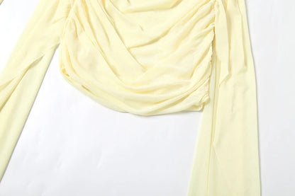 Mesh Simple Mini Dress Fashion Solid Strapless Ribbons Tassel Body-shaping Vestidos+Seperately Full Sleeve Gloves