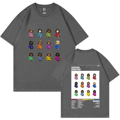 Rapper Drake Certified Lover Boy Album Print Graphic T Shirt Unisex Hip Hop Fashion T-shirt Men's 100% Cotton Oversized T-shirts