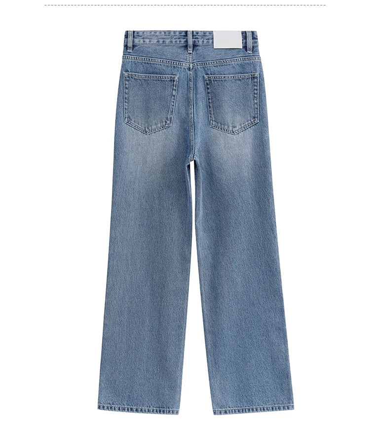 Minimalism Women Jeans 2025 Autumn Vintage Denim Pants Loose Wide Leg Pants Woman Casual Pants Female Trousers 12551002