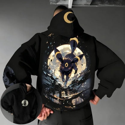 Pokémon Handheld Game Umbreon Printed Men's Jumper  Spring/Autumn New Loose Daily Gym Sports American Hip Hop Sweater Top