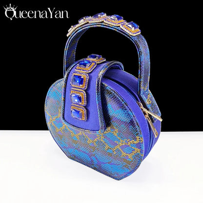New Luxurious Italian Women's Party Shoes&Bag Set Elegant Golden Rhinestone  Sandals with Peep Toe High Heels Wedding