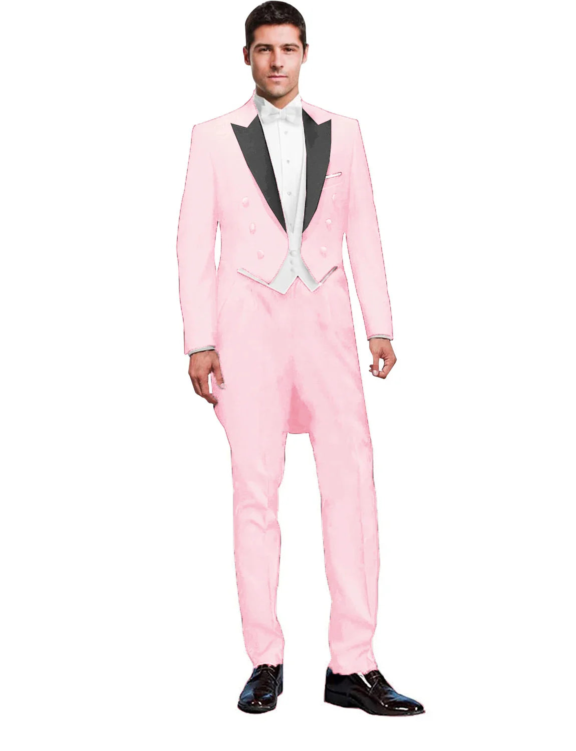 3 Piece Black Men Suit Wedding Groom Tuxedo Long Tailcoat Best Man Formal Prom Suit Fashion Costume Homme (Jacket+Vest+Pants)