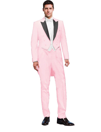 3 Piece Black Men Suit Wedding Groom Tuxedo Long Tailcoat Best Man Formal Prom Suit Fashion Costume Homme (Jacket+Vest+Pants)
