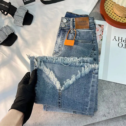 Women Autumn Y2K Slim Flared Denim Trouser Raw Edge Vintage Sexy Minimalist Pant Grunge High Waist Solid High Street Retro Jeans