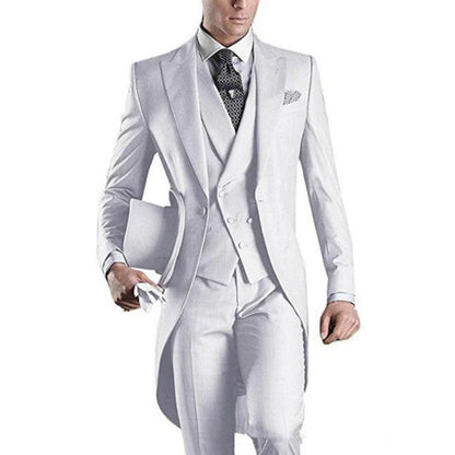 Custom Made White/black/grey/burgundy Tailcoat Men Party Prom Groomsmen Suits For Wedding Tuxedos Jacket+pants+vest