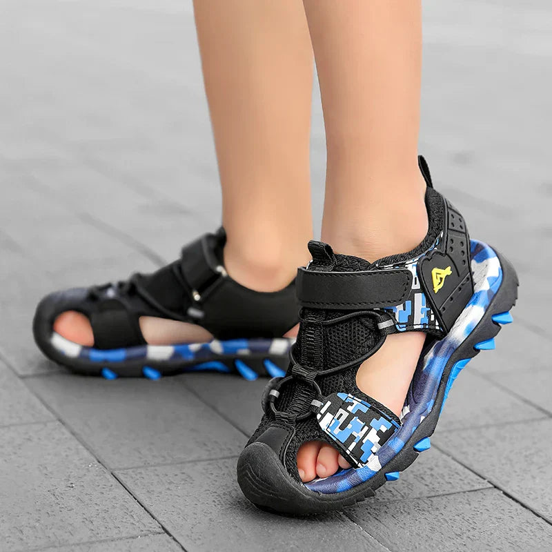 Summer Boys Sandals Casual Children Kids Rubber School Breathable Anti-Slip Beach Shoes Outdoor Anti-Bump Closed Toe Sandails