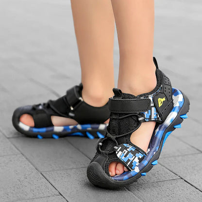 Summer Boys Sandals Casual Children Kids Rubber School Breathable Anti-Slip Beach Shoes Outdoor Anti-Bump Closed Toe Sandails