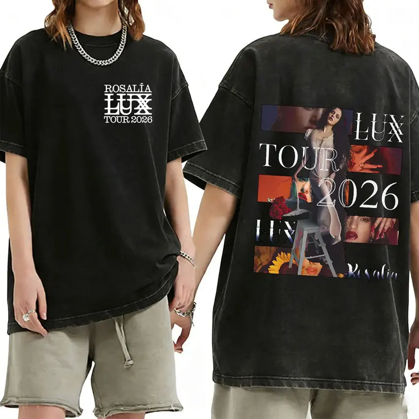 Rosalia Lux Tour Album 2025 Vintage Washed T Shirts Men Women Casual Oversized Cotton T-shirt Fashion Pop Print Clothing Tshirt
