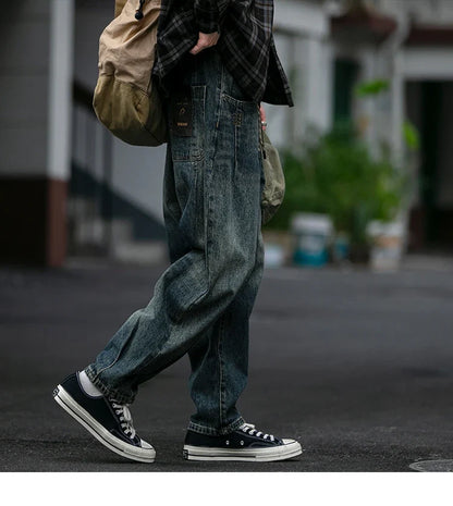 American Vintage High Quality Denim Cargo Pants Men Clothing Streetwear Loose Skate Jeans Harajuku Casual Harem Trousers Male