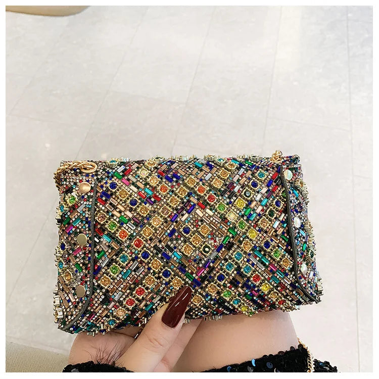Rhinestone Evening Clutch Bag 2025 Diamond Women Banquet Party Wedding Fashion Messenger Purse Chain Small Shoulder Bag