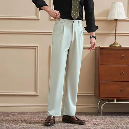 Men‘s Trousers Slim-Straight Fit  for Spring & Summer Slim Fit Daily Work Trousers, Solid Color Street Suit Trousers