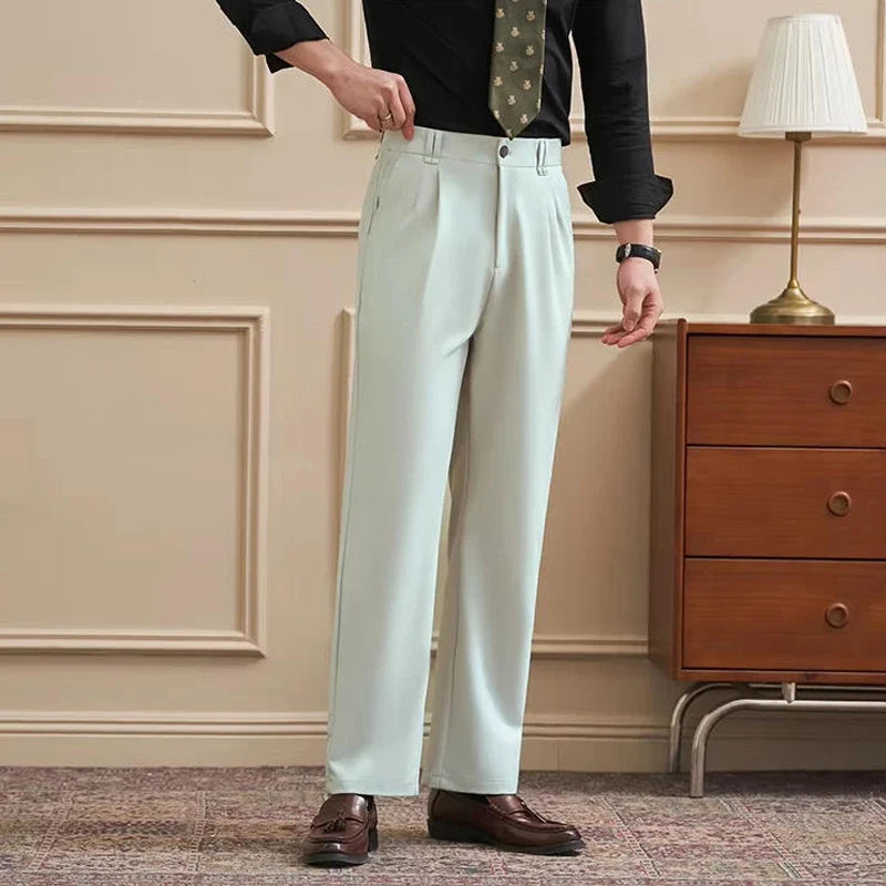 Men‘s Trousers Slim-Straight Fit  for Spring & Summer Slim Fit Daily Work Trousers, Solid Color Street Suit Trousers