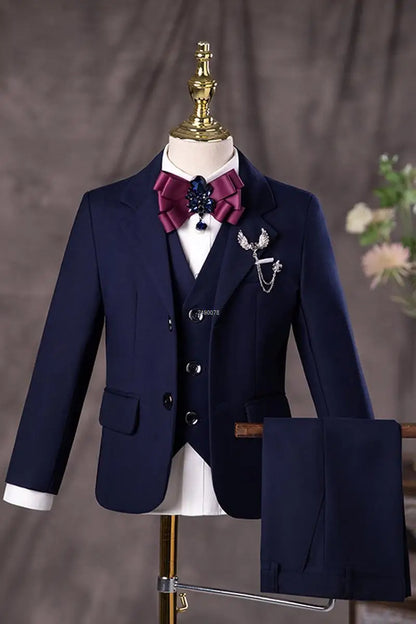 Flower Boys Navy Blue Wedding Suit Kids Photograph Set Teenager Birthday Party Tuxedo Dress Children Graduation Stage Costume