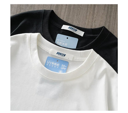 Upf50+ Sorona Fabric Coolness T-Shirt Men Short Sleeve Summer Sun Ice Silk Solid Color Antibacterial Tshirt Men's Clothes