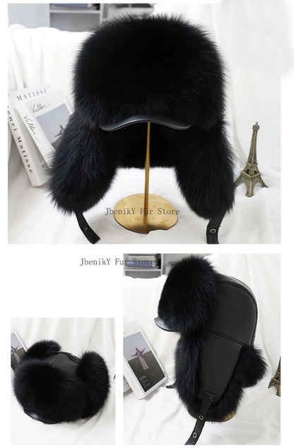 2026 Cap 100% Raccoon Dog Full Fur Fox Fur Hat Men's Fur Ear Protection Winter Thickened and Warm Russian Hat Men's Trend