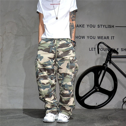 Heavy weight Tactical Cargo Pants For Men Vintage Camo Multi-Pocket Loose Fit Straight Leg Outdoor Streetwear Casual Trousers