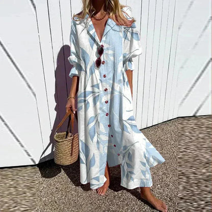Women's Elegant Plus Size Pleated Short Sleeve V Neck Long Dresses Sweet Style High Waist Printed Dress Female Casual Loose Gown