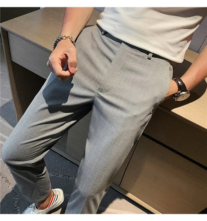 High Quality Fashion Striped Casual Men's Suit Pants 2026 New Business Office Social Wedding Slim Fit Trousers Oversized Size