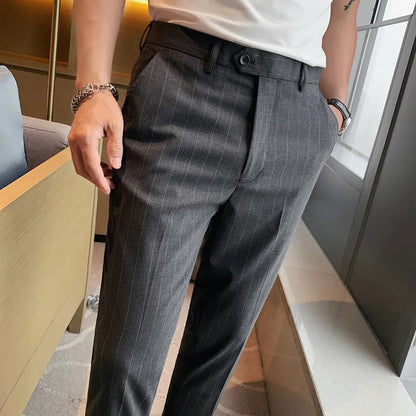 High Quality Fashion Striped Casual Men's Suit Pants 2026 New Business Office Social Wedding Slim Fit Trousers Oversized Size