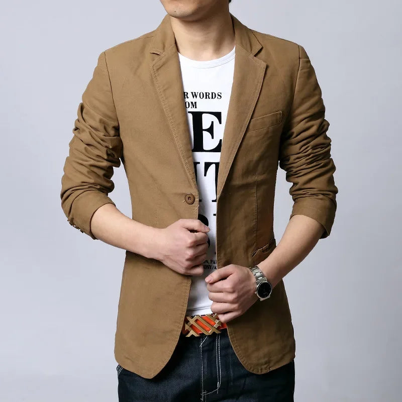 Plus Size M-6XL Fashion Men's Casual Slim Fit Blazer Spring Autumn Two Buttons Suits Jacket Men Outwear Masculine Blazer FS-119