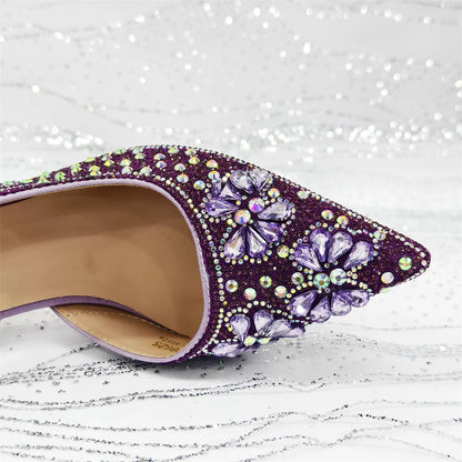 2025 Women's Purple High Heel Party Shoes & Rhinestone Handbag Set - Italian Design for Weddings & Special Occasions
