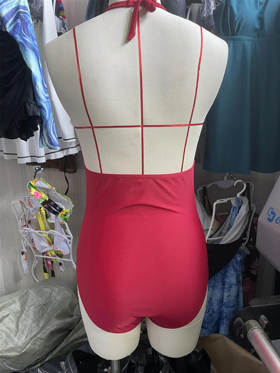 Ruched Wrinkled One Piece Swimsuit Women Swimwear Female Monokini Backless Swimsuits 2025 Bathing Suit Swim Beach Wear Bodysuit