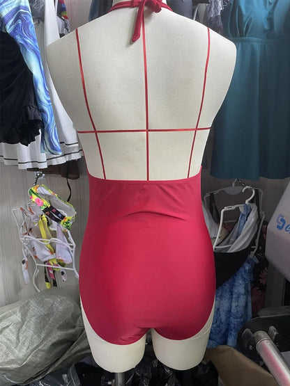 Ruched Wrinkled One Piece Swimsuit Women Swimwear Female Monokini Backless Swimsuits 2025 Bathing Suit Swim Beach Wear Bodysuit