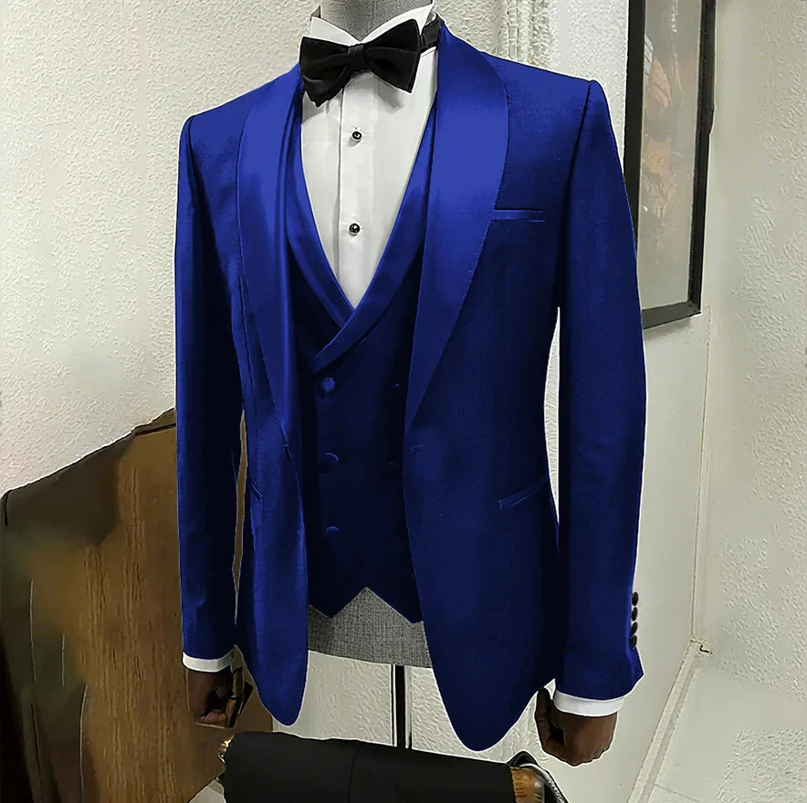 Black Suits for Men 3 Piece Classic Shawl Lapel One Button Tuxedo Fashion Groom Wedding Party Banquet Dinner Slim Male Suit
