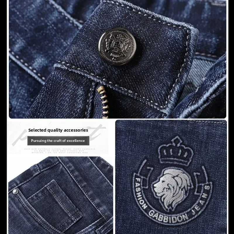 2026 Four Seasons Fashion Brand Straight Leg Jeans Men Business Casual Loose Stretch Long Pants Trousers