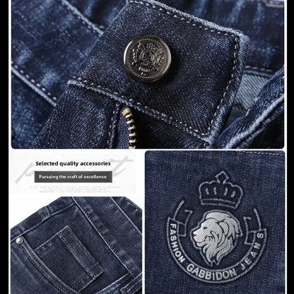 2026 Four Seasons Fashion Brand Straight Leg Jeans Men Business Casual Loose Stretch Long Pants Trousers