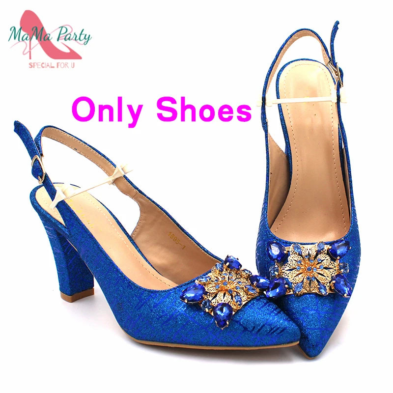 Color Italian Classics Design African Women Shoes and Bag Set High Quality with Shinning Crystal for Wedding Party