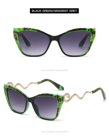 Fashion Large Frame Cat Eye Sunglasses Women Gradient Glasses Punk Color Block Design Sexy Ladies Metal Snake Eyeglasses