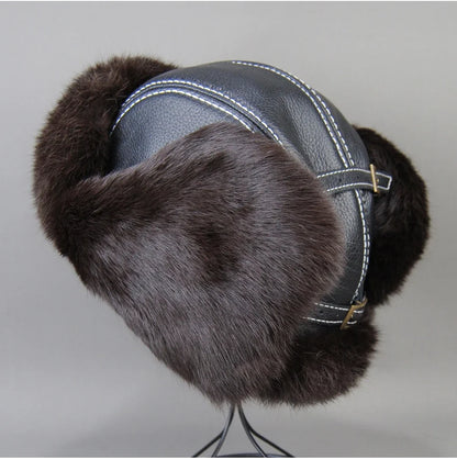 2026 Fashion Men's 100% Natural Rabbit Fur Bomber Hats Winter Russian Man Warm Real Sheepskin Leather Hat Male Real Fur Caps
