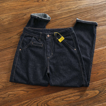 Color fixing process plain wash denim pants men's straight cone four seasons can wear casual pants tide