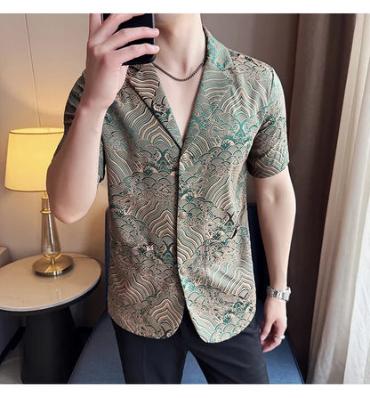 Summer Thin Ice Silk Without Lining Men Suit Coats 2025 New High-end Fashion Jacquard Casual Social Shirt Coat Men Clothing