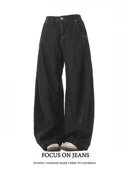 American Retro Deconstructed Bla Knife  Jeans Women's Loose Silhouette Wide Leg Floor Length Trousers Casual High Waist...
