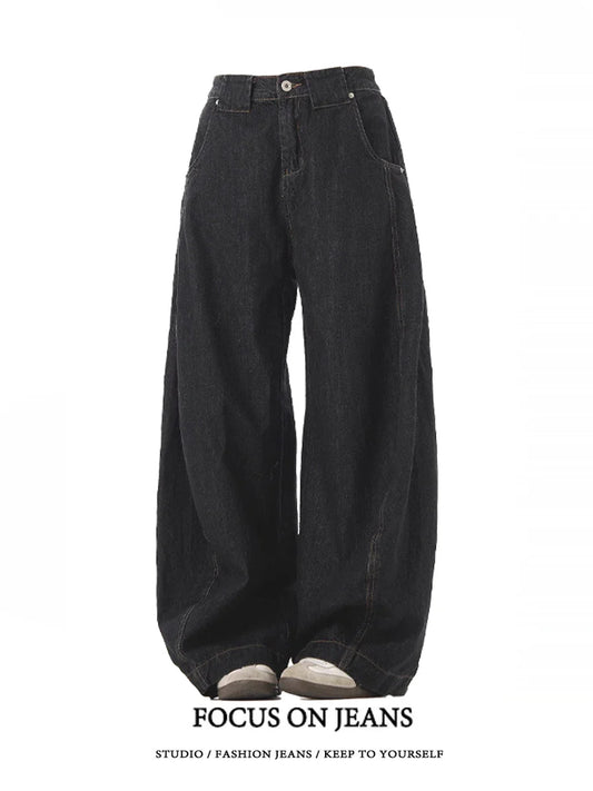 American Retro Deconstructed Bla Knife  Jeans Women's Loose Silhouette Wide Leg Floor Length Trousers Casual High Waist...