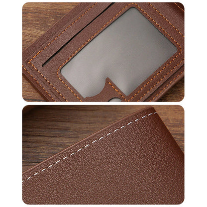 Lychee Texture Leather Card Clip Short Men'S Coin Purse Wallet Business-Style Cash Money Purse Multi Patchwork Card Slot Holder