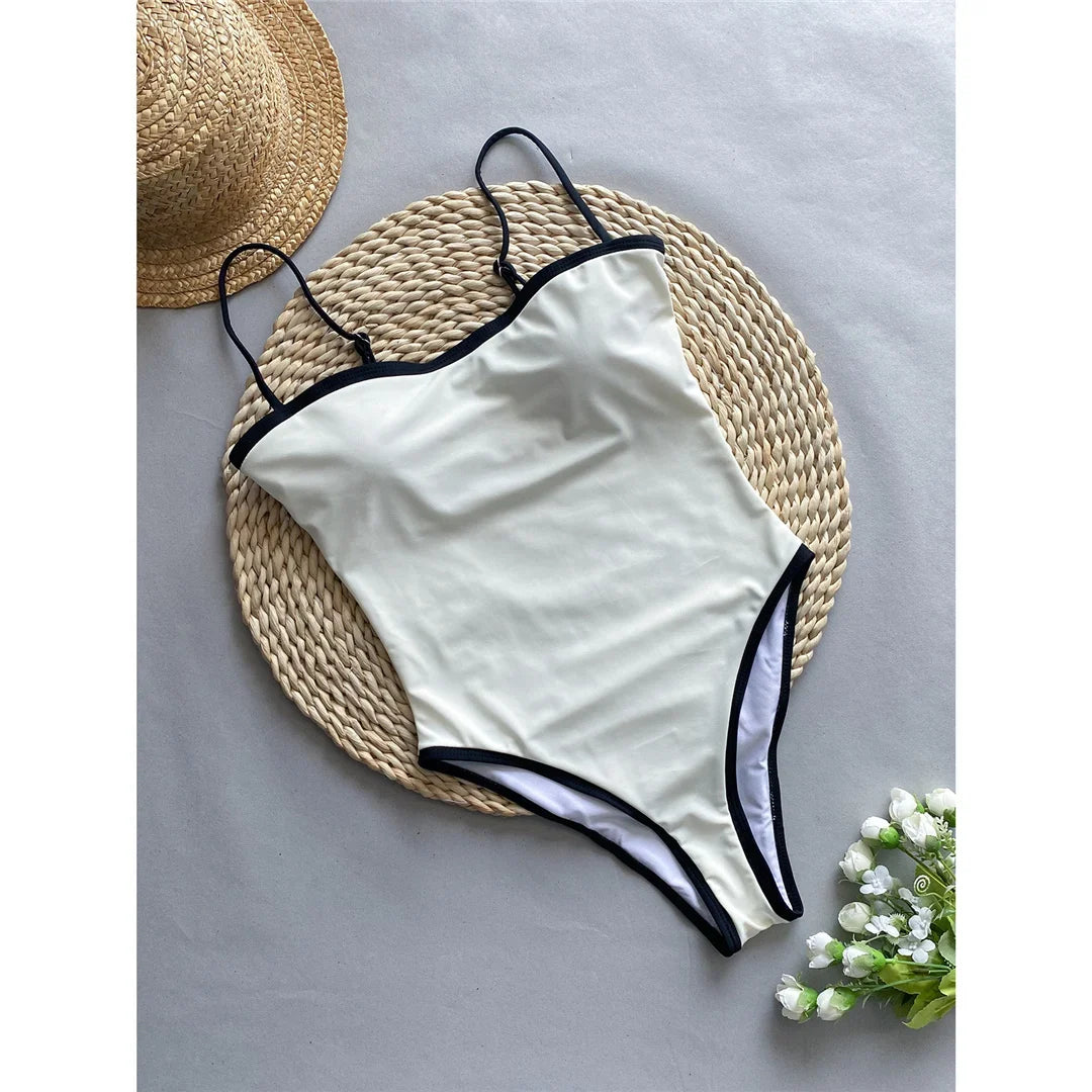 2025 New Sexy Splicing High Leg Cut Women Swimwear One Piece Swimsuit Female Monokini Padded Bather Bathing Suit Swim K5622