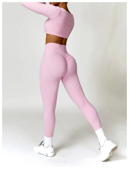 Summer 2PCS Yoga Suit Sports Set Women Quick-Dry Gym Set Women Tracksuit Running Workout Long Sleeve Sports Shirt Yoga Clothing