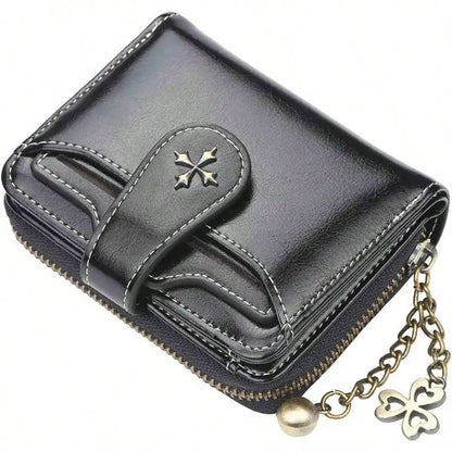 Women’s Retro Small Wallet – Mini Leather Credit Card Holder, Double-Fold Design with Zipper, Compact Aesthetic Wallet
