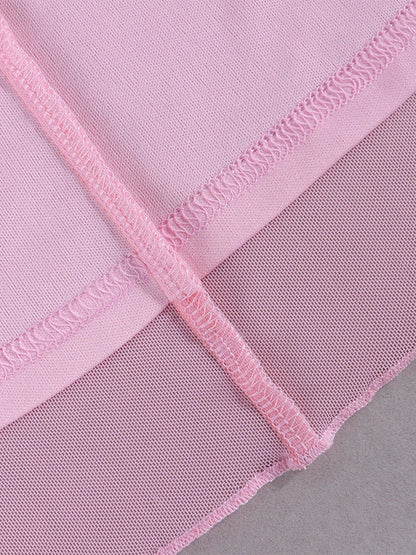 Halter Flounce Sleeves Mesh Pink Dress Women Sexy Solid Backless Bandage Mini Vestido Summer Vacation Party Club