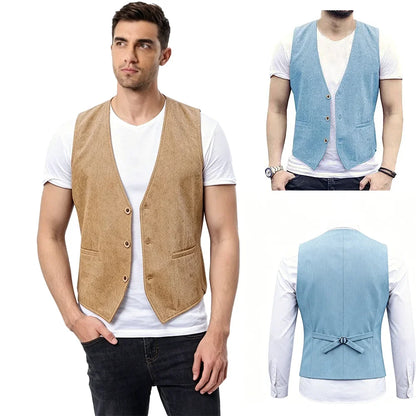 Mens Suit Vest Men's Summer Cotton Linen Waistcoat Slim Fit V Neck Sleeveless Vest Breathable Lightweight Casual Suit Vest with