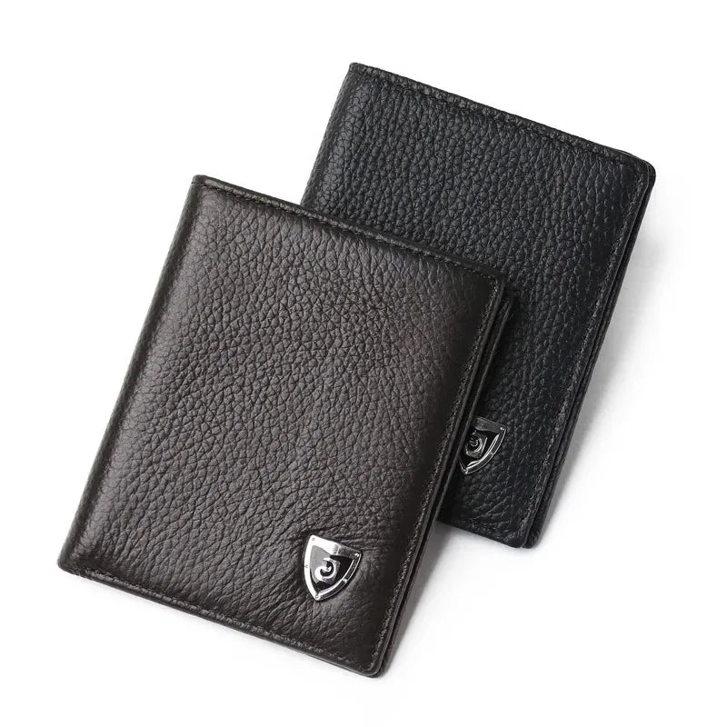 100% Genuine Leather Men Wallet Premium Product Real Cowhide Wallets For Man Short Black Credit Card Cash Receipt Holder Purse