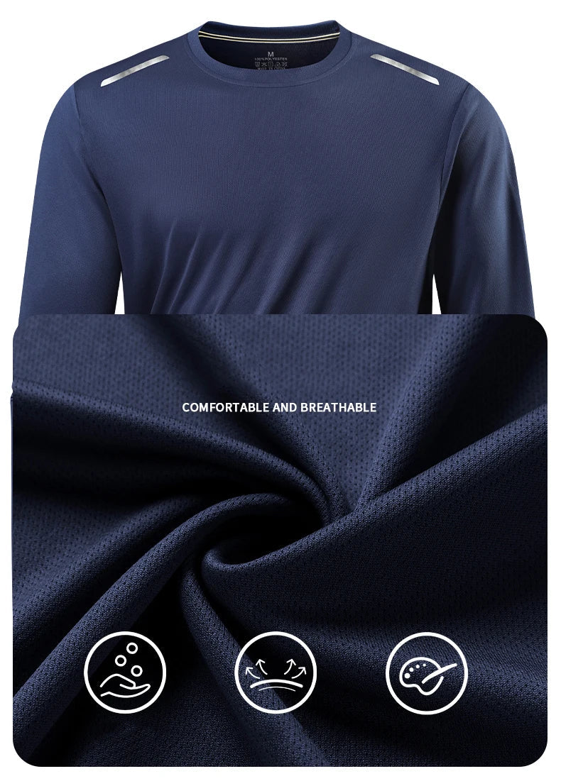Reflective Sport Gym T Shirt Men Quick Dry Running Bodybuilding Shirts Men Long Sleeve Fitness Pullover Top Spring Autumn